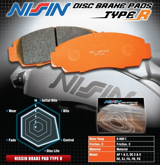 NISSIN Racing Front Brake Pad TYPE R for Honda CX 3DR 1.6L/ DX 2DR-3DR-4DR 1.6L/ GX 3DR-4DR 1.6L/ HX 2DR-3DR 1.6L/ LX 3DR-4DR 1.6L/ SI CX 3DR  1999-2000