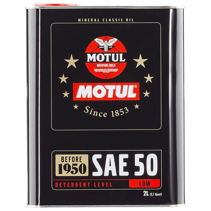 Motul Motor Oil Before 1950 SAE 50 Mineral Monograde Classic Oil Detergent Level Low 2L