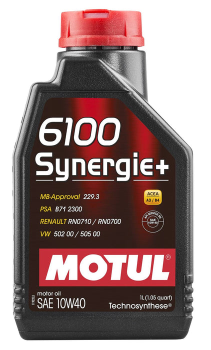 Motul 6100 Synergie+ 10W40 Gasoline or Diesel Engine Motor Oil 108646 1L 1 Pack
