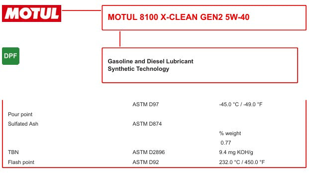 Motul 8100 X-CLEAN GEN2 5W-40 – Full Synthetic (Low SAPS) – 1L (SKU 109761) / 5L (SKU 109762)