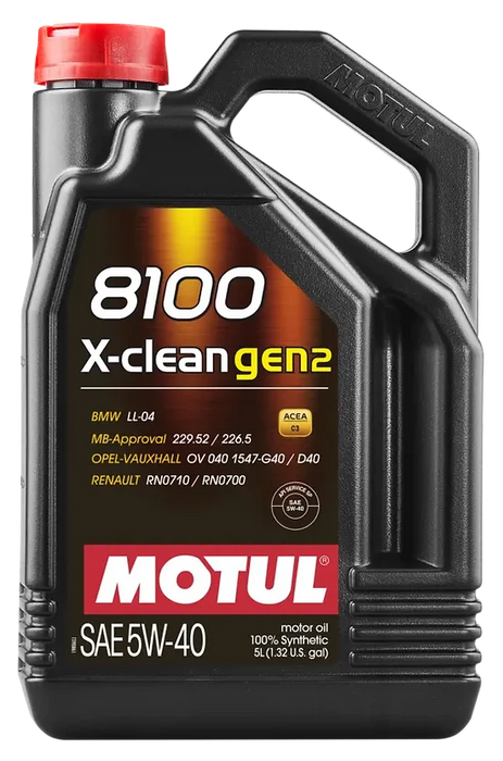 Motul 8100 X-CLEAN GEN2 5W-40 – Full Synthetic (Low SAPS) – 1L (SKU 109761) / 5L (SKU 109762)