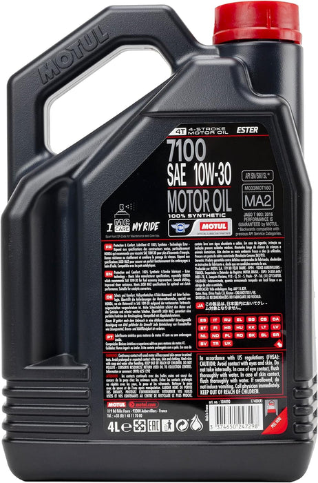 Edo 463 Motul 7100 10W30 4T 100% Synthetic Engine Oil 104090 4L