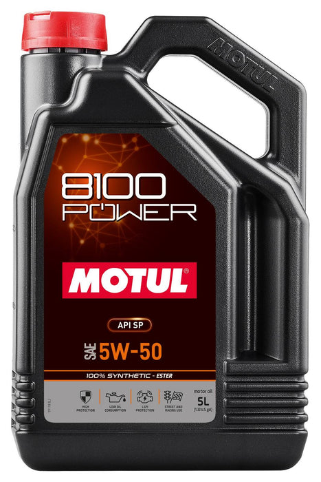 Motul 8100 POWER 5W50 100% Synthetic Engine Oil 111809 5L 1 Pack