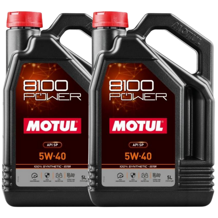 Motul 8100 POWER 5W-40 Full Synthetic (Ester) Motor Oil – 5 Liter (111809 / MOT-111809) - 2 Pack