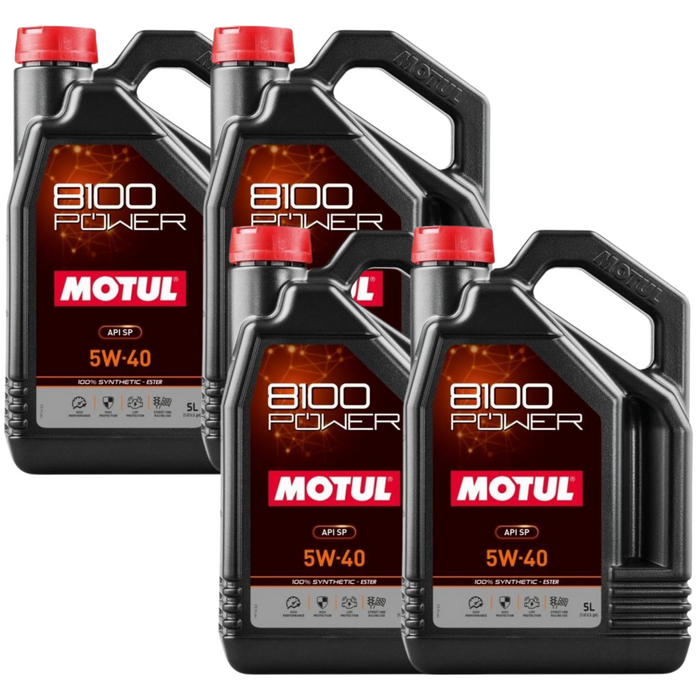 Motul 8100 POWER 5W-40 Full Synthetic (Ester) Motor Oil – 5 Liter (111809 / MOT-111809) - 4 Pack
