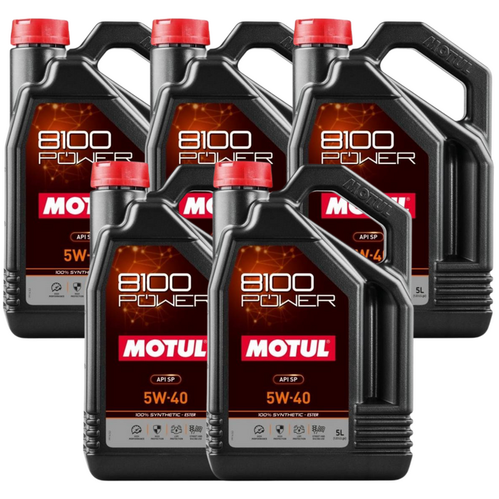 Motul 8100 POWER 5W-40 Full Synthetic (Ester) Motor Oil – 5 Liter (111809 / MOT-111809) - 5 Pack