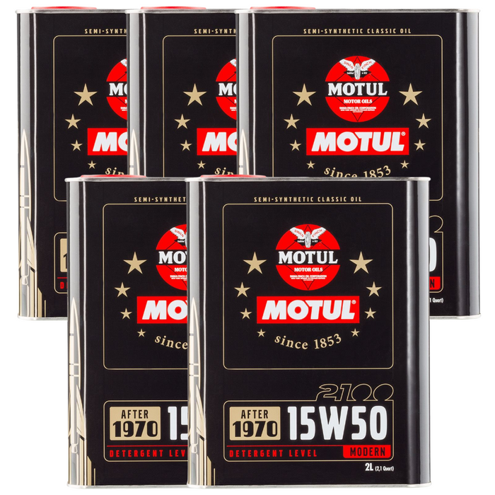 Motul Classic 2100 15W-50 Semi-Synthetic Classic Engine Oil 2 Liter Pack of 5
