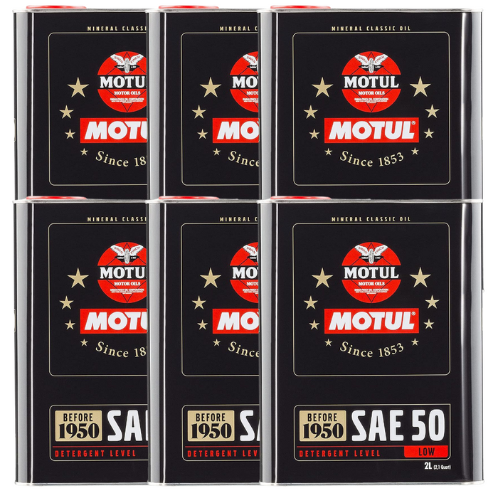 Motul Classic SAE 50 Mineral Monograde Vintage Engine Oil 2 Liter Pack of 6