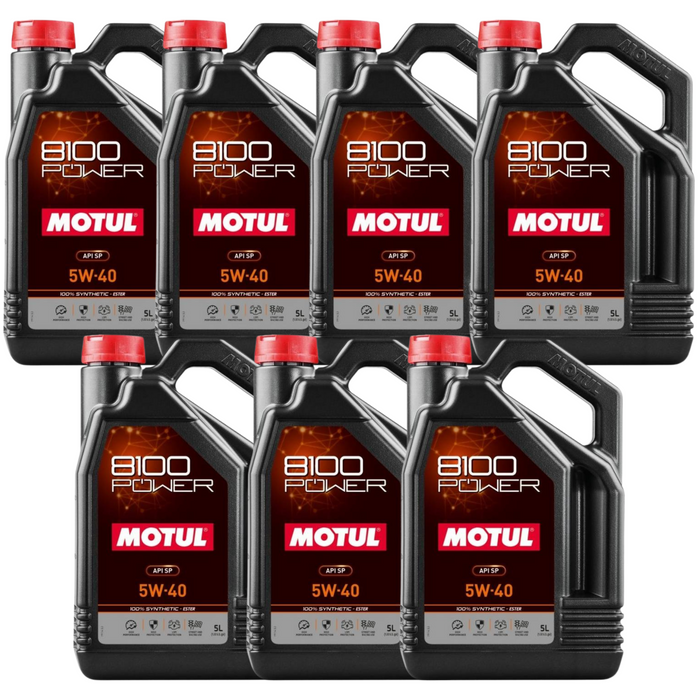 Motul 8100 POWER 5W-40 Full Synthetic (Ester) Motor Oil – 5 Liter (111809 / MOT-111809) - 7 Pack