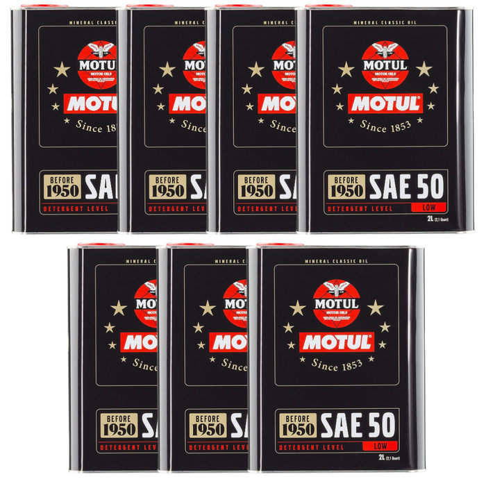 Motul Classic SAE 50 Mineral Monograde Vintage Engine Oil 2 Liter Pack of 7