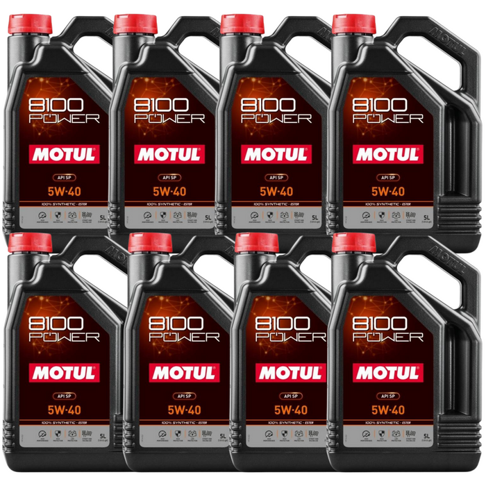 Motul 8100 POWER 5W-40 Full Synthetic (Ester) Motor Oil – 5 Liter (111809 / MOT-111809) - 8 Pack