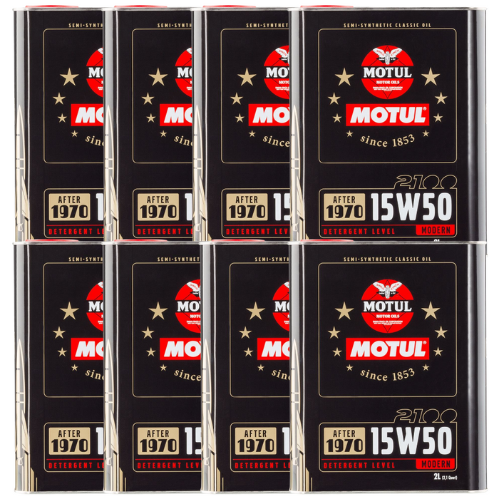 Motul Classic 2100 15W-50 Semi-Synthetic Classic Engine Oil 2 Liter Pack of 8