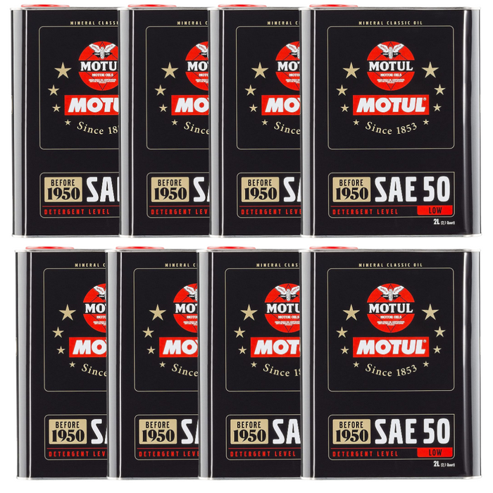 Motul Classic SAE 50 Mineral Monograde Vintage Engine Oil 2 Liter Pack of 8