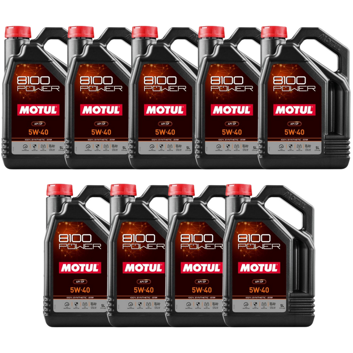 Motul 8100 POWER 5W-40 Full Synthetic (Ester) Motor Oil – 5 Liter (111809 / MOT-111809) - 9 Pack