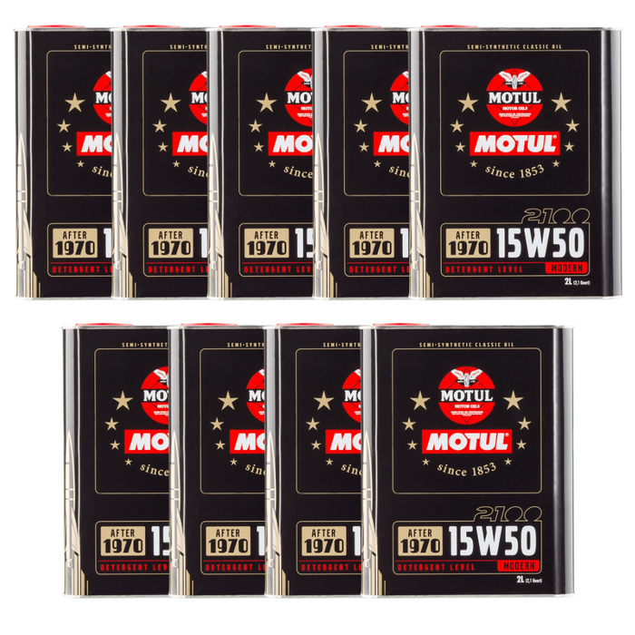 Motul Classic 2100 15W-50 Semi-Synthetic Classic Engine Oil 2 Liter Pack of 9