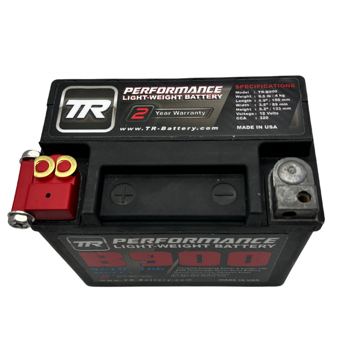 TR-B900 9LBS AGM Lightweight Battery Street Use Track Use Race Use Universal Fit with CTEK Battery Tender (Optional)