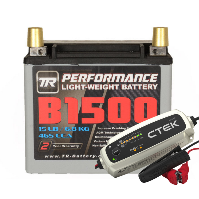 TR-B1500 15LBS AGM Lightweight Battery Street Use, Race Use, Track Use Universal Fit with Battery Tender (Optional)