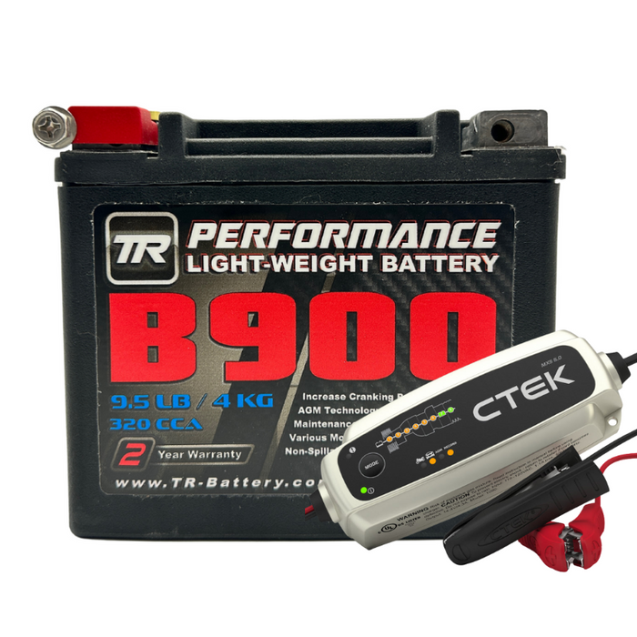 TR-B900 9LBS AGM Lightweight Battery Street Use Track Use Race Use Universal Fit with CTEK Battery Tender (Optional)