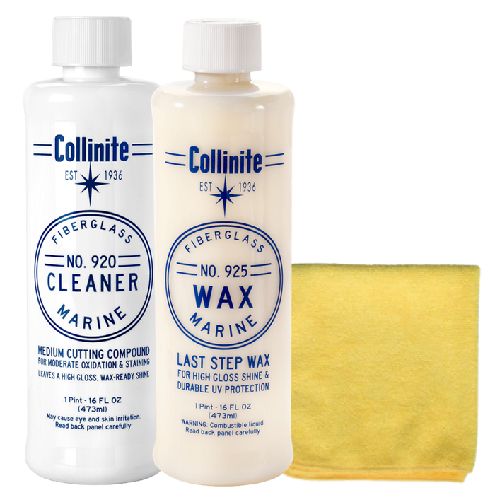 Collinite 920 Marine Cleaner & 925 Marine Wax Combo with Microfiber Towel