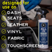 Car interior cleaning product with text highlighting its uses on various car parts.