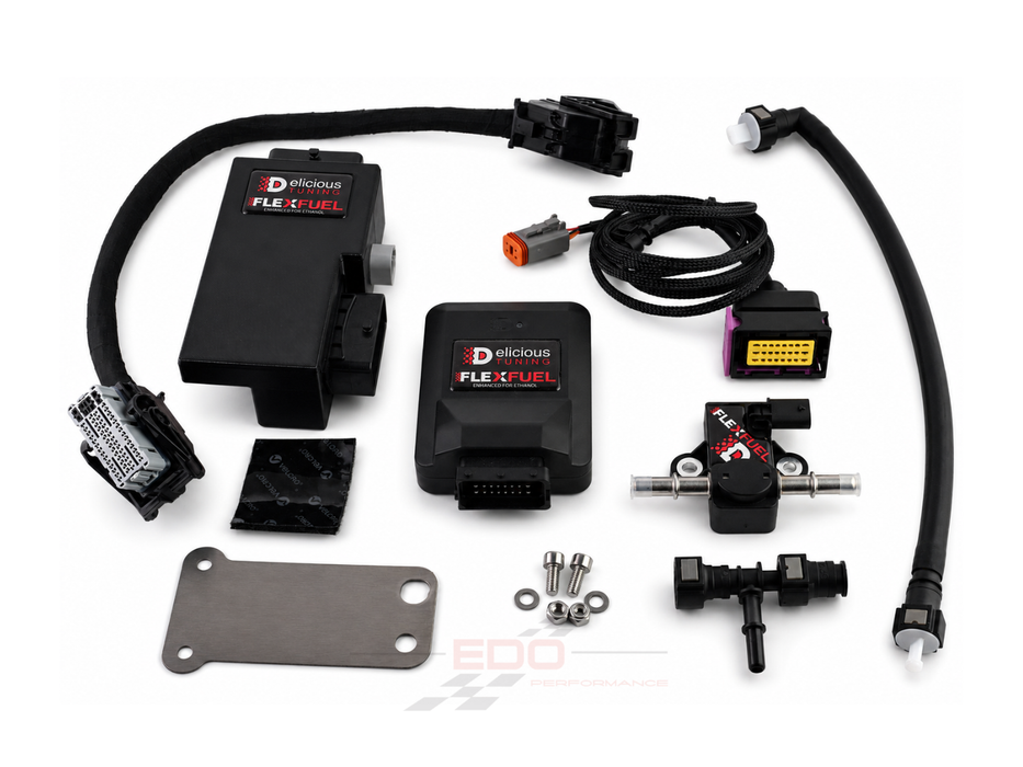 Delicious tuning FlexFuel system components on a white background