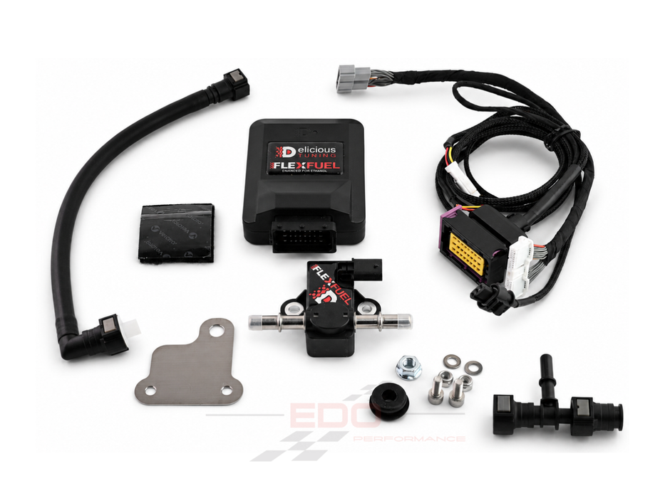 Flex fuel conversion kit with various components on a white background