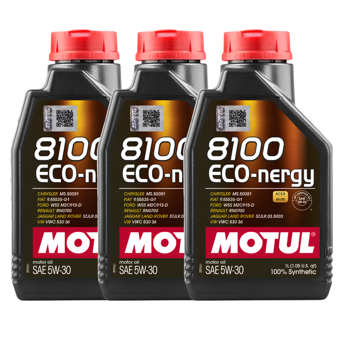 Motul 8100 ECO-NERGY 5W-30 100% Synthetic Fuel Economy Engine Oil 1L Pack of 3