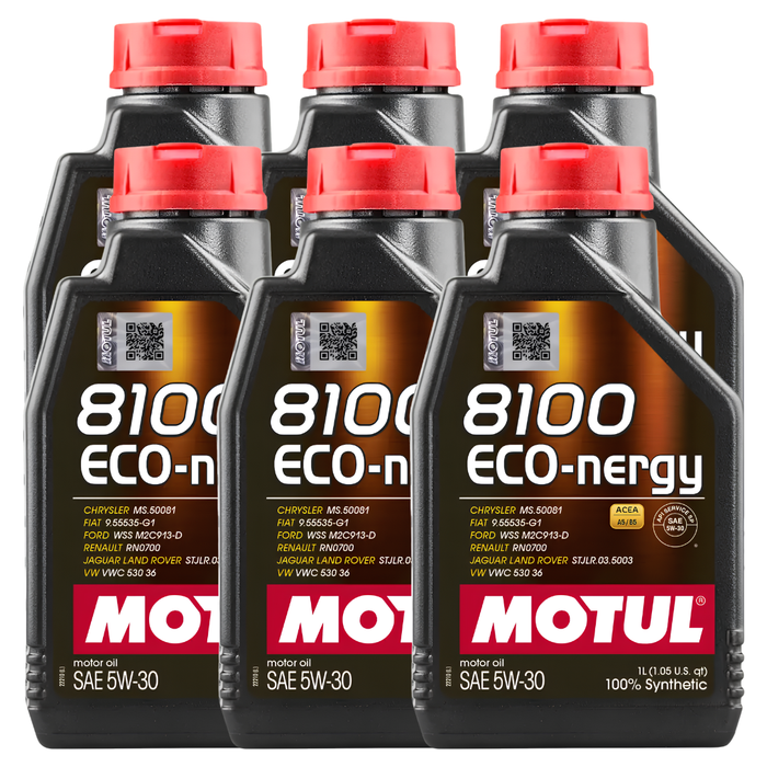 Motul 8100 ECO-NERGY 5W-30 100% Synthetic Fuel Economy Engine Oil 1L Pack of 6