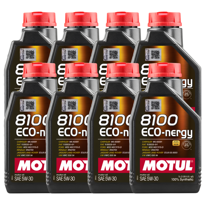 Motul 8100 ECO-NERGY 5W-30 100% Synthetic Fuel Economy Engine Oil 1L Pack of 8