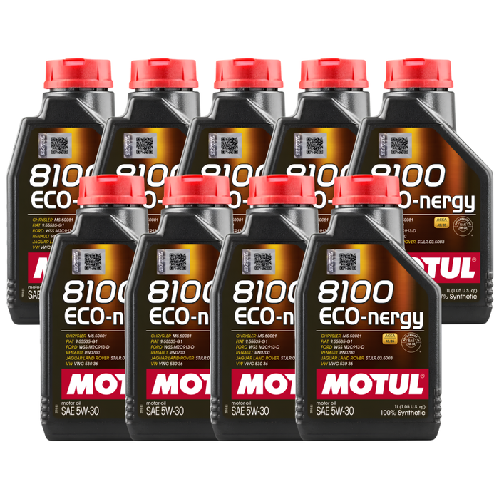Motul 8100 ECO-NERGY 5W-30 100% Synthetic Fuel Economy Engine Oil 1L Pack of 9