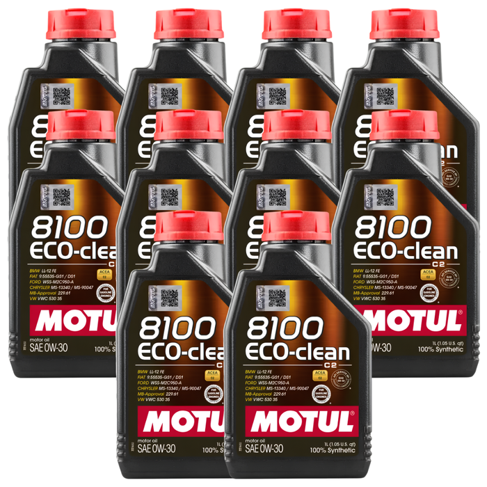 Motul 8100 ECO-CLEAN 0W-30 100% Synthetic Fuel Economy Engine Oil 1L Pack of 10