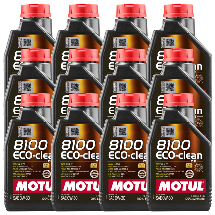 Motul 8100 ECO-CLEAN 0W-30 100% Synthetic Fuel Economy Engine Oil 1L Pack of 12