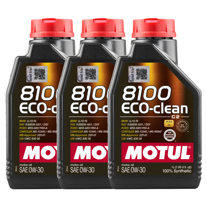 Motul 8100 ECO-CLEAN 0W-30 100% Synthetic Fuel Economy Engine Oil 1L Pack of 3