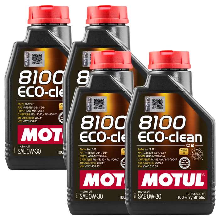 Motul 8100 ECO-CLEAN 0W-30 100% Synthetic Fuel Economy Engine Oil 1L Pack of 4