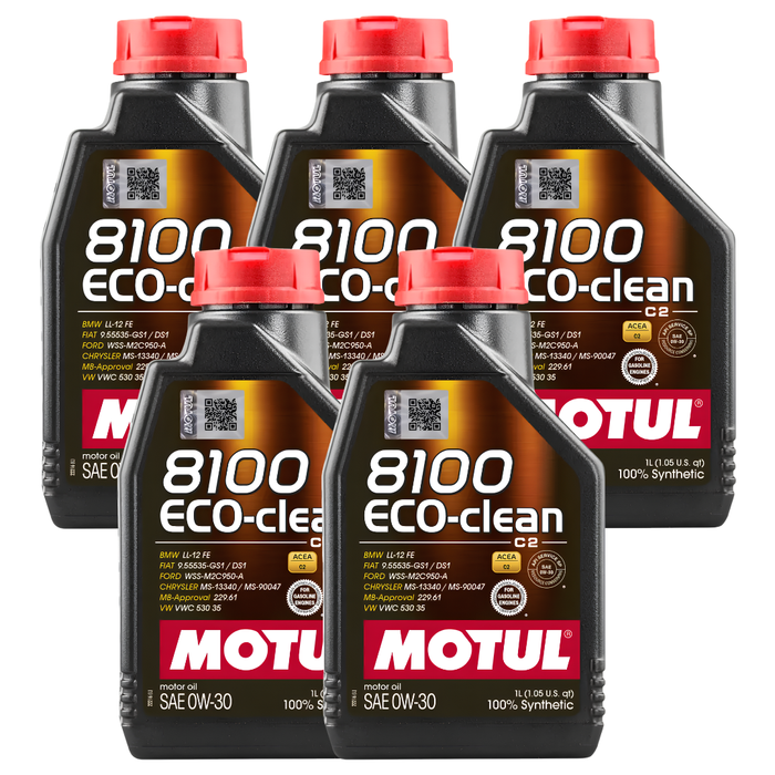 Motul 8100 ECO-CLEAN 0W-30 100% Synthetic Fuel Economy Engine Oil 1L Pack of 5