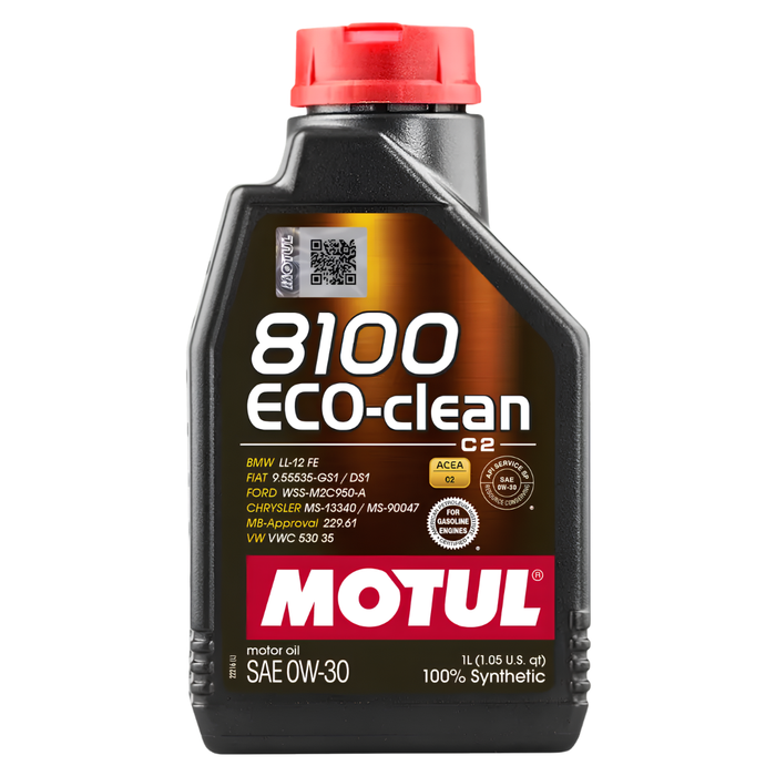 Motul 8100 ECO-CLEAN 0W-30 100% Synthetic Fuel Economy Engine Oil 1L Pack of 7