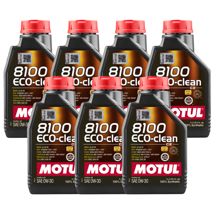 Motul 8100 ECO-CLEAN 0W-30 100% Synthetic Fuel Economy Engine Oil 1L Pack of 7