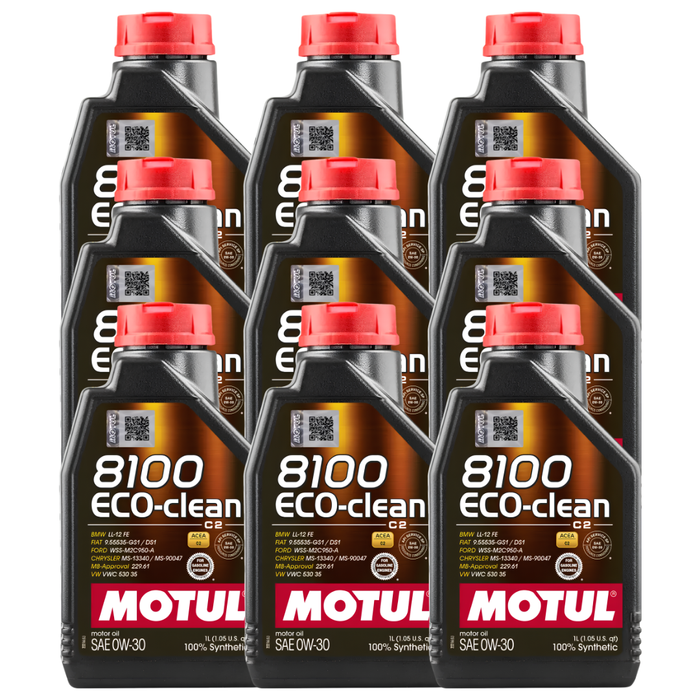 Motul 8100 ECO-CLEAN 0W-30 100% Synthetic Fuel Economy Engine Oil 1L Pack of 9