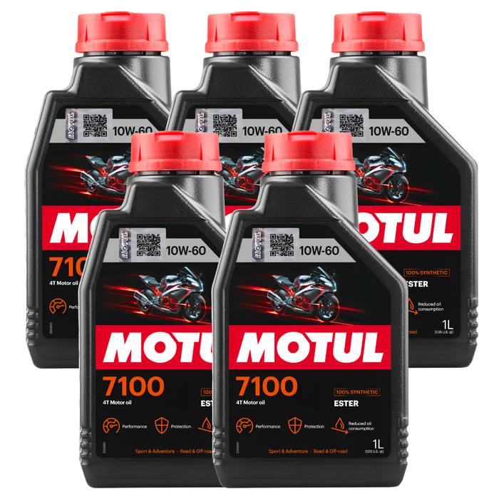 Motul 7100 10W-60 4T Full Synthetic Ester Motorcycle Oil 1L Pack of 5