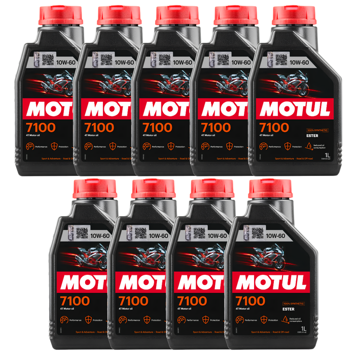 Motul 7100 10W-60 4T Full Synthetic Ester Motorcycle Oil 1L Pack of 9
