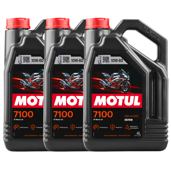 Motul 7100 10W-60 4T 100% Synthetic Ester Motorcycle Engine Oil 4L Pack of 3