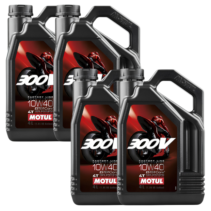 Motul 300V Road Racing 10W-40 4T Synthetic Motorcycle Oil 4L Pack of 4