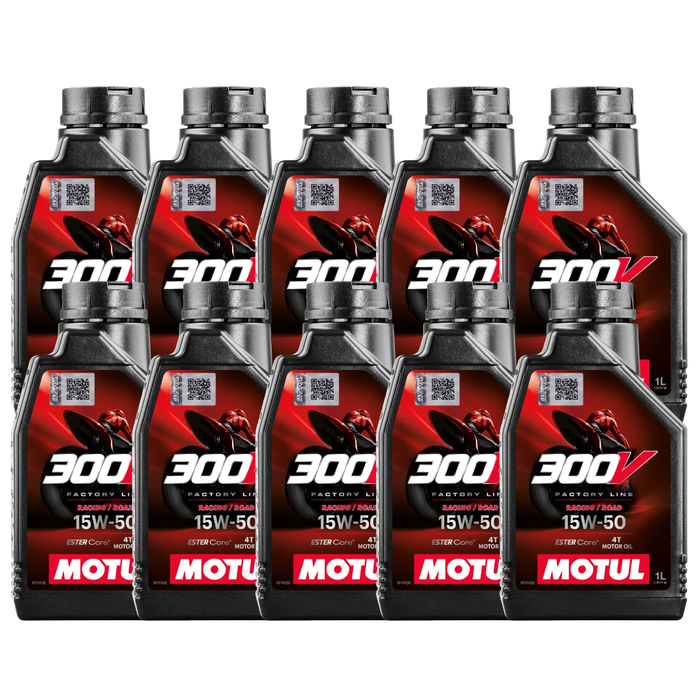 Motul 300V Road Racing 15W-50 100% Synthetic Ester Core Motorcycle Oil 1L Pack of 10