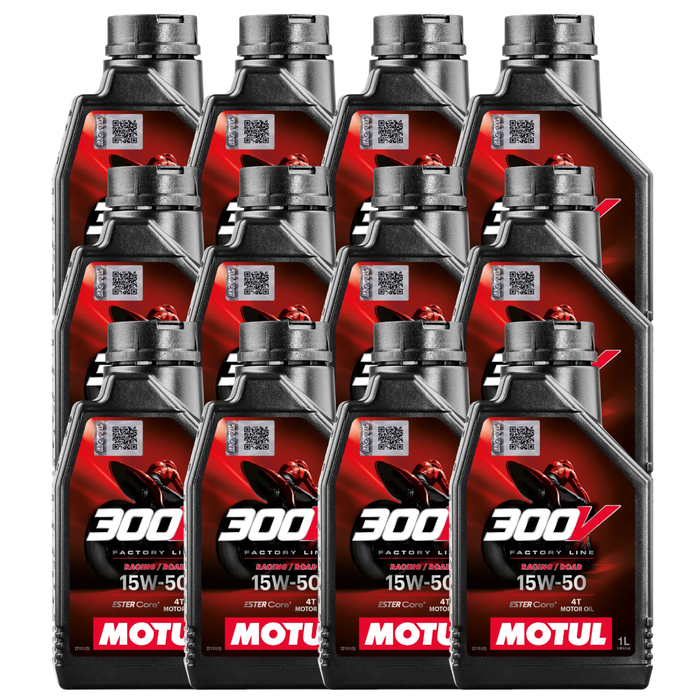 Motul 300V Road Racing 15W-50 100% Synthetic Ester Core Motorcycle Oil 1L Pack of 12