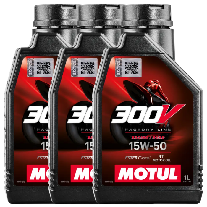 Motul 300V Road Racing 15W-50 100% Synthetic Ester Core Motorcycle Oil 1L Pack of 3
