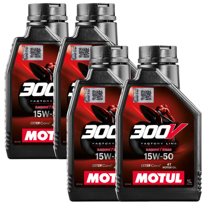 Motul 300V Road Racing 15W-50 100% Synthetic Ester Core Motorcycle Oil 1L Pack of 4