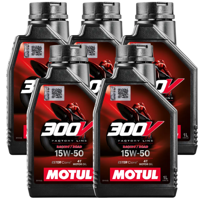 Motul 300V Road Racing 15W-50 100% Synthetic Ester Core Motorcycle Oil 1L Pack of 5
