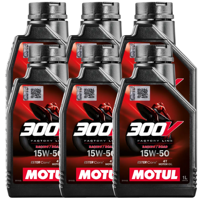 Motul 300V Road Racing 15W-50 100% Synthetic Ester Core Motorcycle Oil 1L Pack of 6