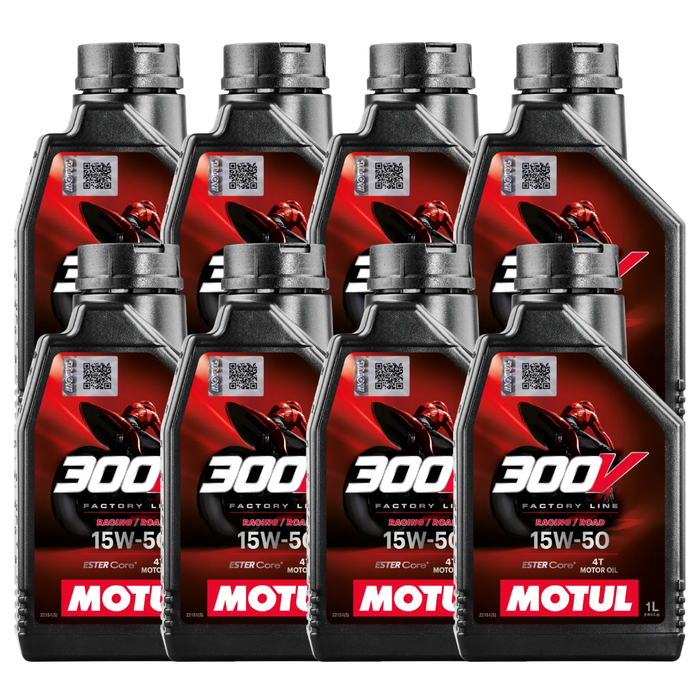 Motul 300V Road Racing 15W-50 100% Synthetic Ester Core Motorcycle Oil 1L Pack of 8