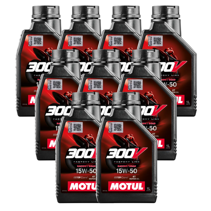 Motul 300V Road Racing 15W-50 100% Synthetic Ester Core Motorcycle Oil 1L Pack of 9